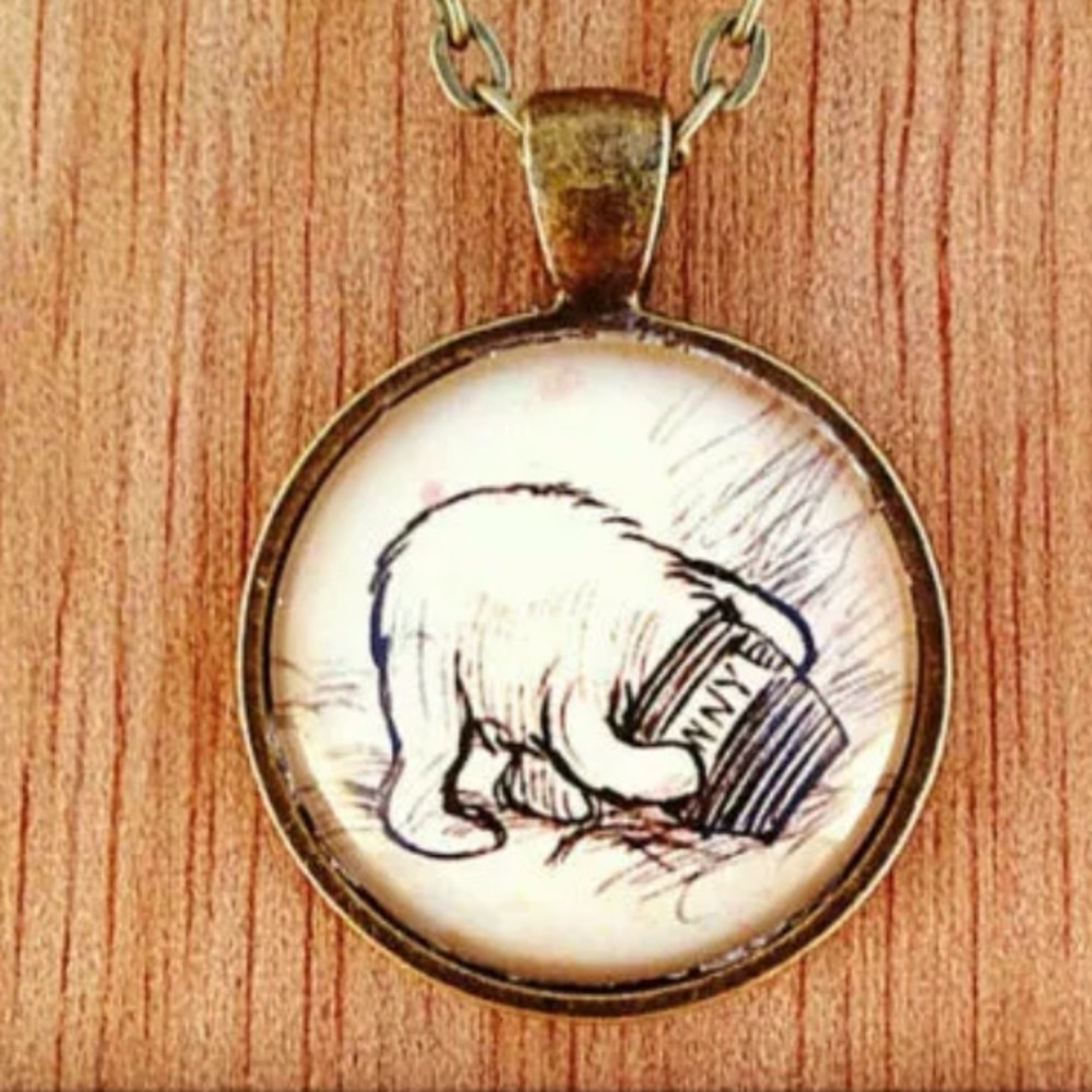 Pooh brass glass necklace